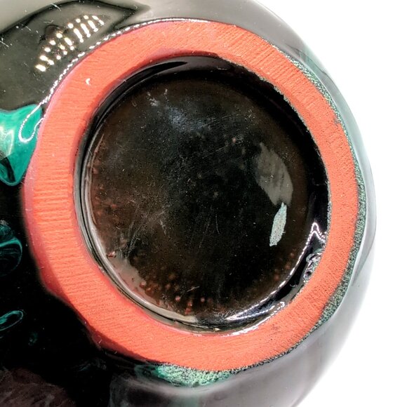 Vtg Blue Mountain Pottery Crescent Vase 6.25x5.5" Teal/Black Drip Glaze No Mark - Picture 6 of 8